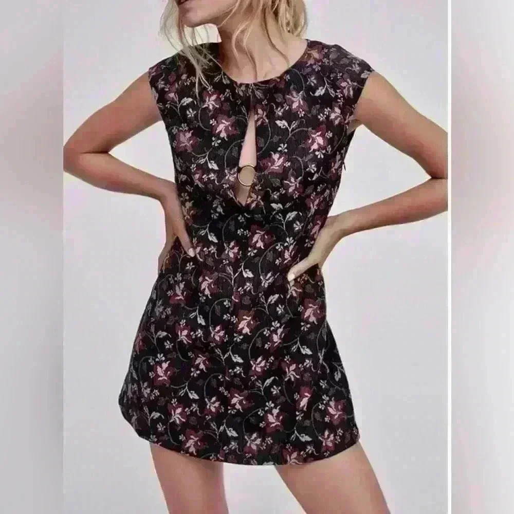 Free People Say Yes Floral Jacquard Textured Knit Mini Dress Size 4